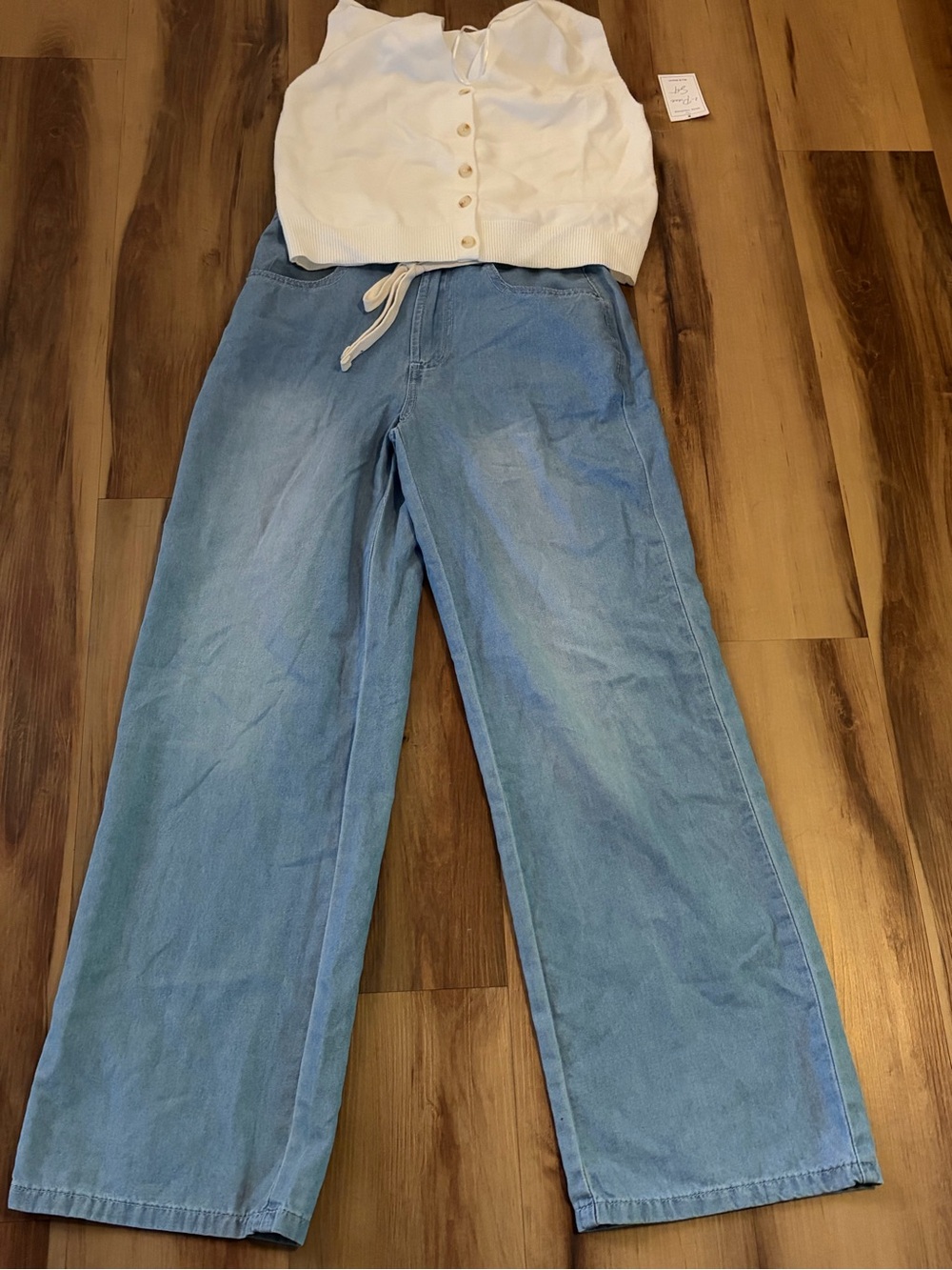 Song of Style White Crop Button Tank & Light Blue Wide Leg Pants Set